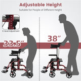 2-in-1 Rollator Walker & Wheelchair 6-Level Adjustable Handles, 1-Hand Folding, Storage 59905372