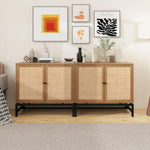 ZUN Set of 2, Natural rattan, 2 door cabinet, with 1 Adjustable Inner Shelves, rattan, Accent Storage W688P144549