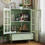 Minimalism Buffet Cabinet with Double Glass Doors and Drawer, Modern Wooden Storage Sideboard W2557P262926