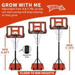 ZUN Use for Outdoor Height Adjustable 4.8 to 7.7ft Basketball Hoop 44 Inch Backboard Portable Basketball 88991401