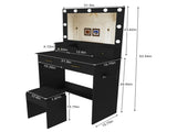 Makeup Vanity Desk with 9 Hollywood Bulbs,with a large mirror, featuring 4 drawers and 1 open W509P556493