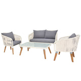 ZUN 4 Piece Patio Furniture Set, Outdoor Acacia Wood Conversation Set, All-Weather Rope Sofa Set with 96676802