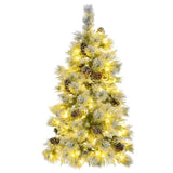 ZUN 4FT Pre-Lit Spruce Snow Flocked Christmas Tree with Pine Cones, Artificial Xmas Tree with 170 Branch 52732134