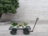 86*46*97cm Garden Iron Wood Four Wheel Square Garden Wagon Green 50097362
