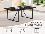 A 55-Inch minimalist retro rectangular dining table with a black textured top with Inset Rectangular W1151P378671