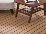12" x 12" Interlocking Deck Tiles, Pack of 11 Outdoor Flooring Patio Tiles-Teak-AS 85350351