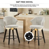 008-Set of 2 Counter Height Swivel Bar Stools, Chenille Upholstered Chairs with Wide Backrest for W2636P239835