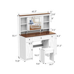 ZUN Farmhouse Vanity Desk with Sliding Mirror,Lights and Charging Station,Makeup Table Desk with W760P206129