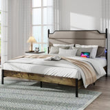 King Size Bed Frame with Upholstered Headboard , Queen Bed Frame with Charging Station and LED W636P195096