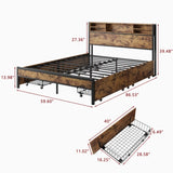 Queen Size Bed Frame with 4 Storage Drawers, Metal Platform Bed with Wooden Headboard and Charging W840134067