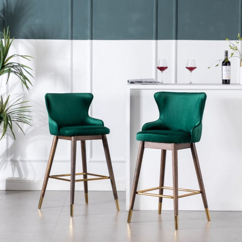 ZUN Leland Fabric Upholstered Wingback Bar Stools, Set of 2, Green T2574P165111