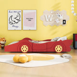 Twin Size Race Car-Shaped Platform Bed with Wheels,Red WF298789AAJ