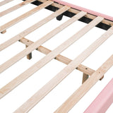 Full Size Upholstered Leather Platform Bed with Rabbit Ornament, Pink WF299139AAH