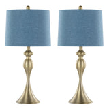 Ashland 27" Contemporary Metal Table Lamp in Gold Metal with Moroccan Blue Textured Slub Linen Shade B202P224081