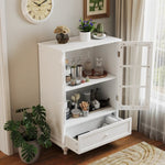 ZUN Minimalist White Buffet Cabinet with Double Glass Doors and Drawer, Modern Wooden Storage Sideboard W2557P189574