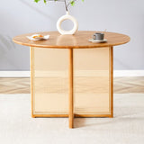 ZUN Chinese countryside retro solid wood round simple modern imitation rattan wooden W1151P154825