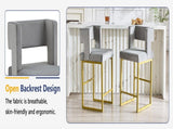 Modern grey velvet bar chair set - stable comfortable. Golden metal legs. Smooth design lines W1512P612601