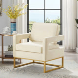 Modern Style Accent Chair with Gold Metal Base , Velvet Upholstered Leisure Chair with Open Armrest, W2186P148523