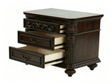 3 Drawer Nightstand Solid Wood Frame Traditional Bedside Table with Carved Details, Dark Cherry B2770P509790