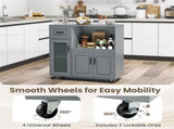 Gray Kitchen Island Cart with Microwave Shelf, Drawer & 2-Door Cabinet, 360&deg Swivel Casters 23092049