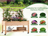 47" Raised Garden Bed with Trellis & Rolling Wheels, Mobile Fir Wood Planter Box for Climbing Plants 08015692