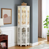 Corner Curio Cabinet with 4 Adjustable Tempered Glass Shelves and Lighting System, Solid Wood W1693P216951