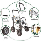 Garden Hose Reel Cart - 4 Wheels Portable Garden Hose Reel Cart with Storage Basket Rust Resistant W227P194231