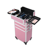 ZUN 4-in-1 Draw-bar Style Interchangeable Aluminum Rolling Makeup Case Pink 73553881