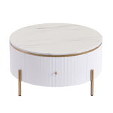 ZUN Modern Round Coffee Table with 2 large Drawers Storage Accent Table N735P211280K