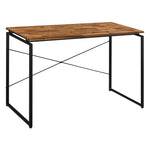 ZUN Oak and Black Writing Desk with Metal Sled Base B062P184531