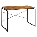 ZUN Oak and Black Writing Desk with Metal Sled Base B062P184531