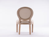 French Style Solid Wood Frame Linen Fabric Oval Back Dining Chair,Set of 2,Cream W162278981