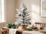 3ft Mini Potted Christmas Tree, Snow-Flocked Cypress Style with 7 Pine Cones, 25 Branch Tips, Cement 53368362