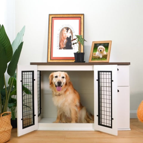 ZUN Furniture style dog cage, wooden dog cage, double door dog cage, side cabinet dog cage, Dog crate W1687138649