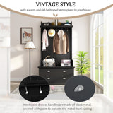 ZUN Vintage Style 38.5" Wide Hallway Coat Rack with 5 Metal Hooks and 2 Large Drawers Hall Tree, Metal 22269166