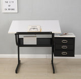 White adjustable drafting drawing table with stool and 3 drawers W34738470