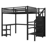 Metal Full Loft Bed with Wardrobe and LED Light, Full Size Loft Bed with L Shaped Desk and USB for 32514855