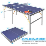 ZUN 6ft Mid-Size Table Tennis Table Foldable & Portable Ping Pong Table Set for Indoor & Outdoor Games 62008249