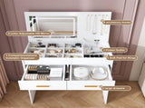 Flip Top Vanity Desk with LED Lighted Mirror & Built-in Outlet - Makeup Vanity Table with 2 Drawers, 05057211