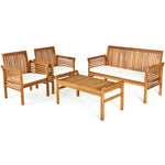 ZUN 4-piece patio furniture set Outdoor Acacia wood sofa furniture with cushion white 42065091