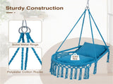 Navy Boho Macrame Hanging Swing Chair with 2 Padded Cushions, 330LBS Capacity Hammock Chair for 31600482