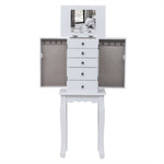 ZUN Standing Jewelry Armoire with Mirror, 5 Drawers & 8 Necklace Hooks, Jewelry Cabinet Chest with Top 57172221