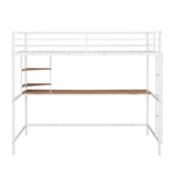 ZUN Twin Metal Loft Bed with Desk and Shelve,White 18643134