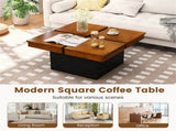 Modern Square Floating Coffee Table Okume Wood Veneer 4-Section Storage Walnut & Black 38653961