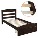 ZUN Platform Twin Bed Frame with Storage Drawer and Wood Slat Support No Box Spring Needed, Espresso 54584537