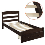 Platform Twin Bed Frame with Storage Drawer and Wood Slat Support No Box Spring Needed, Espresso WF191655AAP
