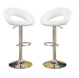 ZUN White Faux Leather Stool Adjustable Height Chairs Set of 2 Chair Swivel Design Chrome Base PVC B01149815