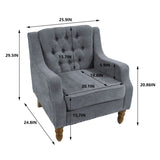 Grey Accent Chair, Living Room Chair, Footrest Chair Set with Vintage Brass Studs, Button Tufted W1170100895