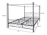 Metal Canopy Bed Frame with Vintage Style Headboard & Footboard , Easy DIY Assembly All Parts W84036133