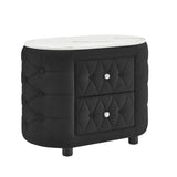1pc Black Nightstand Upholstery Fabric Marble Top Two Storage Drawers Wooden Bedroom Furniture Oval B2741P318961